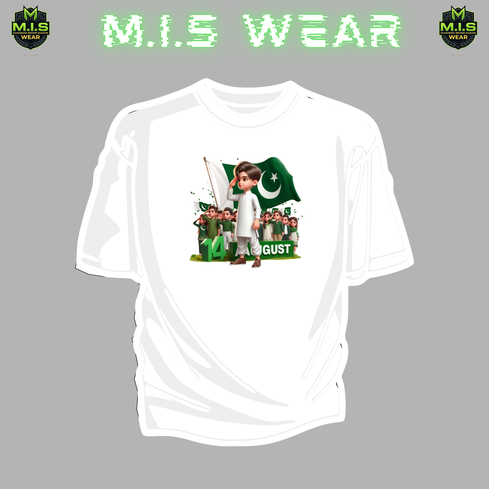 Kids 14 August Special Oversized T-Shirt – Azadi Cute Character Edition (White)